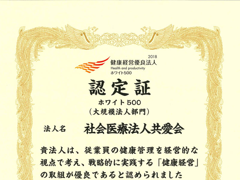 健康経営優良法人２０１８「ホワイト５００（大企業法人部門）」に認定されました